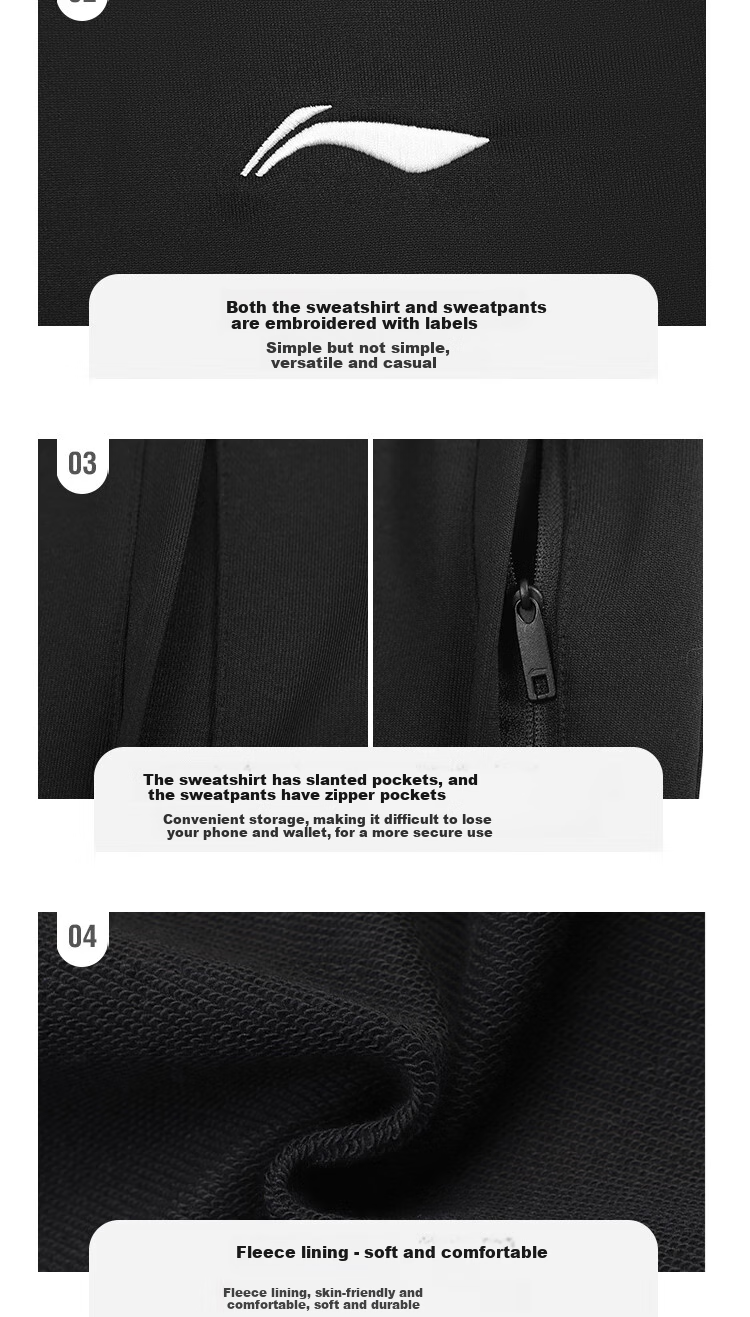 Li-Ning Men's New Spring and Autumn Sports Suit Jacket Zip-up Sweatshirt Running Set Sports Pants Casual Fitness Tracksuit 10