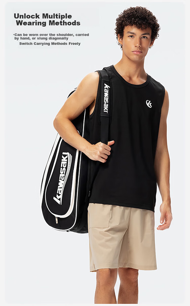 KAWASAKI Badminton Bag, Borderless Retro Handbag, 6-Racket Capacity, Large-Capacity Sports Bag, Tennis Bag C8612, Brow 6