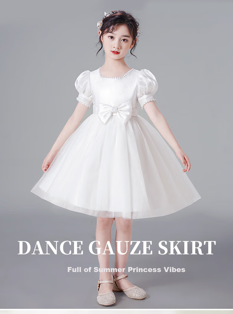 Luomeng Graduation Performance Host Dress, Girls' Graduation White Princess Dress, Birthday Flower Girl Piano, White, Size 160 1
