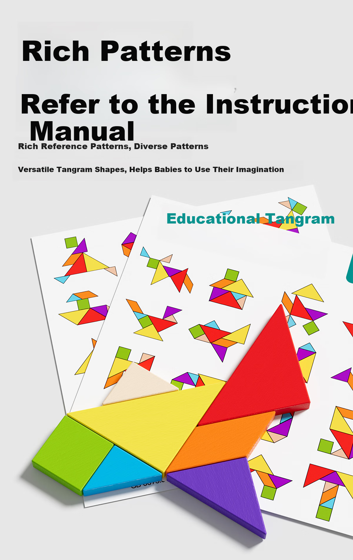 Xiaowandou Wooden Tangram Puzzle for Primary School Students in Grades 2 And 7, Lower Elementary Math Teaching Aid, Educational Toy for Children's Mental Development And Puzzle Solving 5