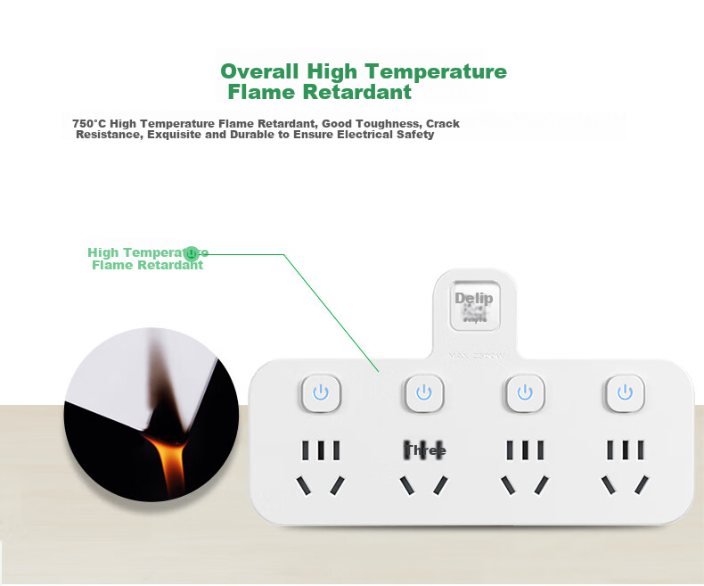 Delipow J304 One-To Converter, Independent Control Switches, National Standard Flame-Retardant, Multifunctional Socket Extension for Dormitory, Office, Home, Student, Party, Business Use 1