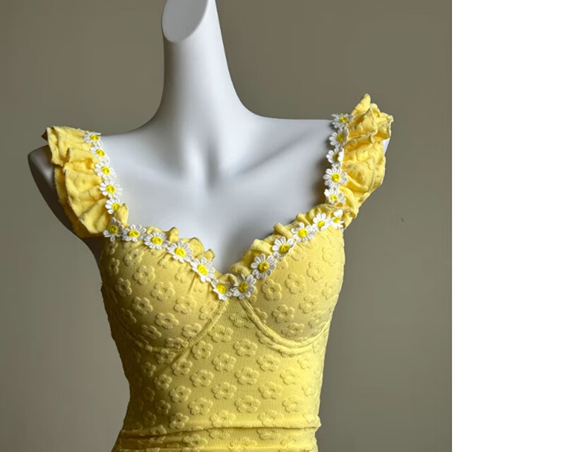 OMOM New One-Piece Premium Swimsuit for Women, Stunning Gathered Design, Small Bust, Tummy Control, Slimming, Vacation Hot Spring, Yellow, M 8