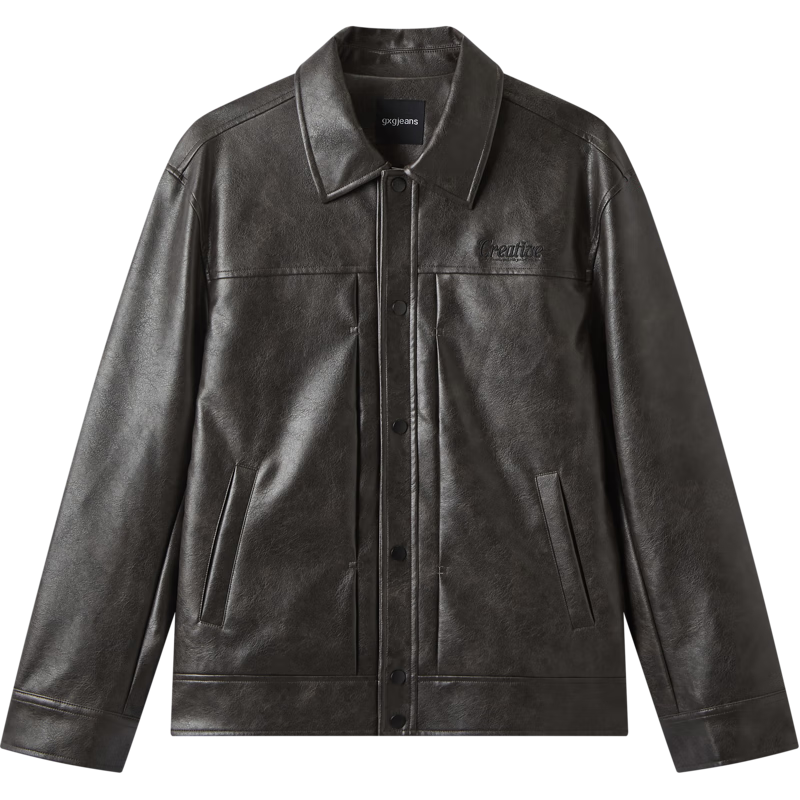Gxgjeans Men's Vintage PU Leather American Simple Jacket Coat 25 Autumn New Dark Brown 175/L
