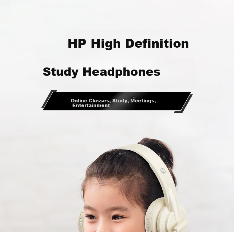 HP Wired Headphones, Over-Ear, High-Definition Noise-Cancelling Earphones with Microphone, for Computer Office Online Classes And CET-4/6 Exams, Milk Tea Color 1