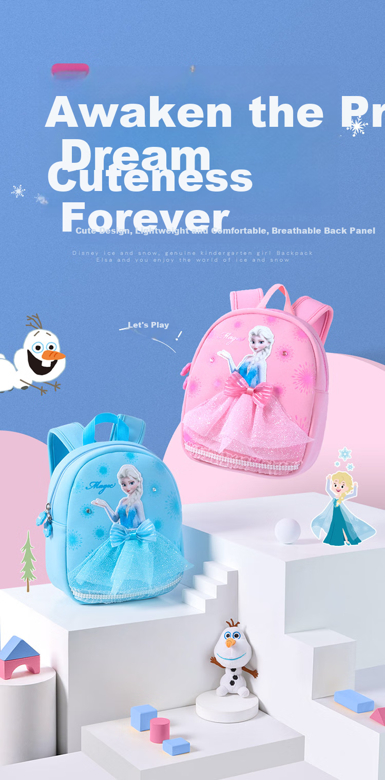 Disney Children's Backpack for Kindergarten Ages 3-6, Cute High-Quality Ultra-Light Diving Fabric Backpack, Elsa Princess Pink 2