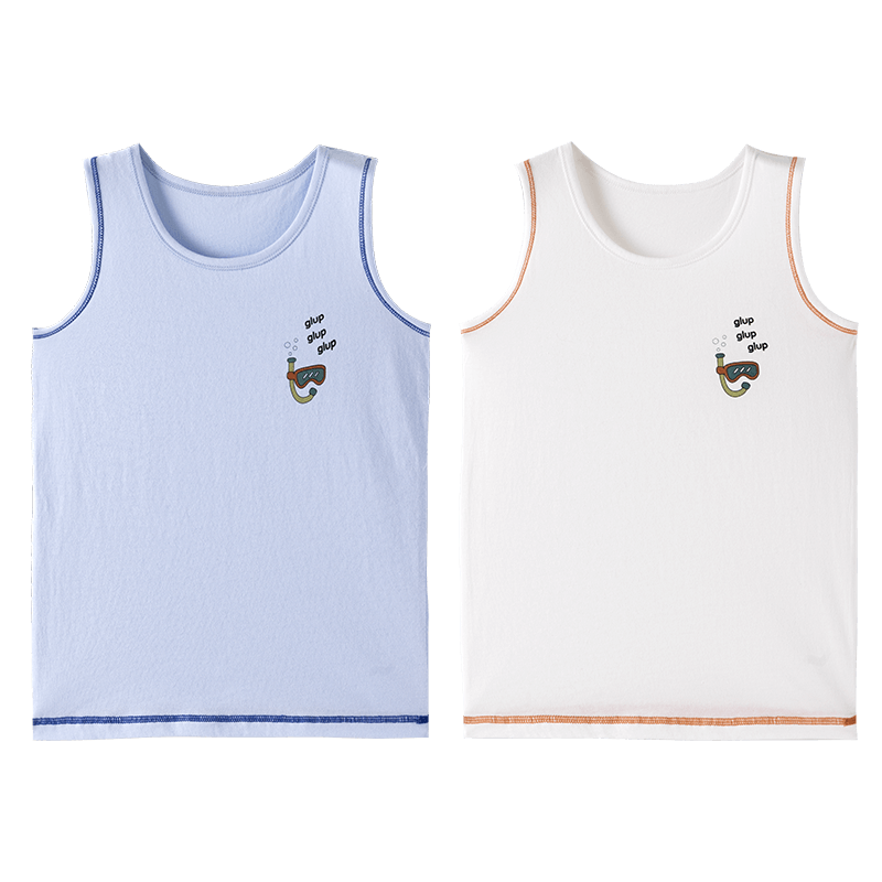 Dingguagua Boys' Cotton Breathable Vest 2-Pack Sleeveless Undershirts Belly Protection Spring Autumn White+Blue 160