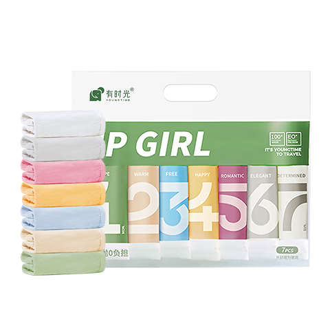 Youshiguang Disposable Women's Underwear Calendar Panties, Pure Cotton Sterilized Travel Business Trip Vacation No-Wash Portable Morandi Color 7 Pieces L
