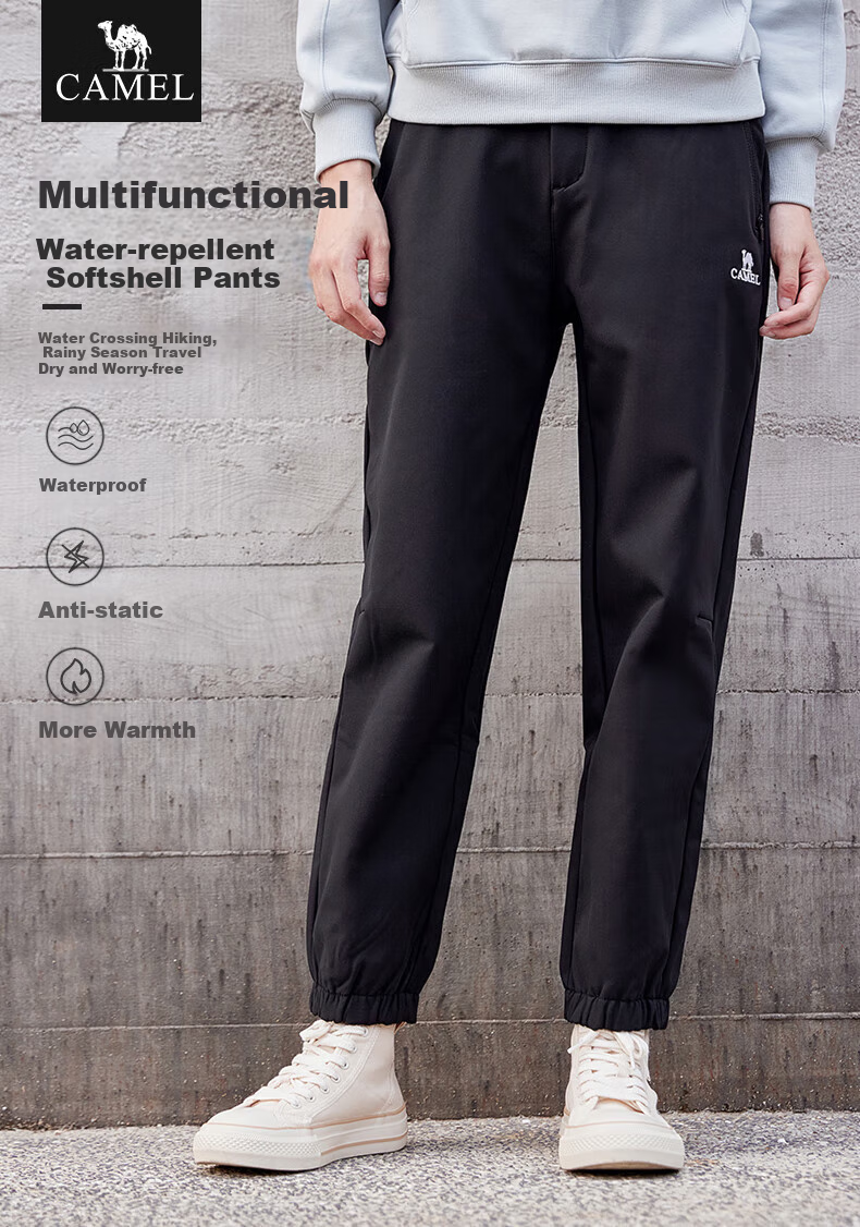 CAMEL Women's Outdoor Softshell Pants Unisex Spring Autumn Windproof Water-Repellent Fleece-Lined Thickened Warm Tactical Cargo Pants Trend 1