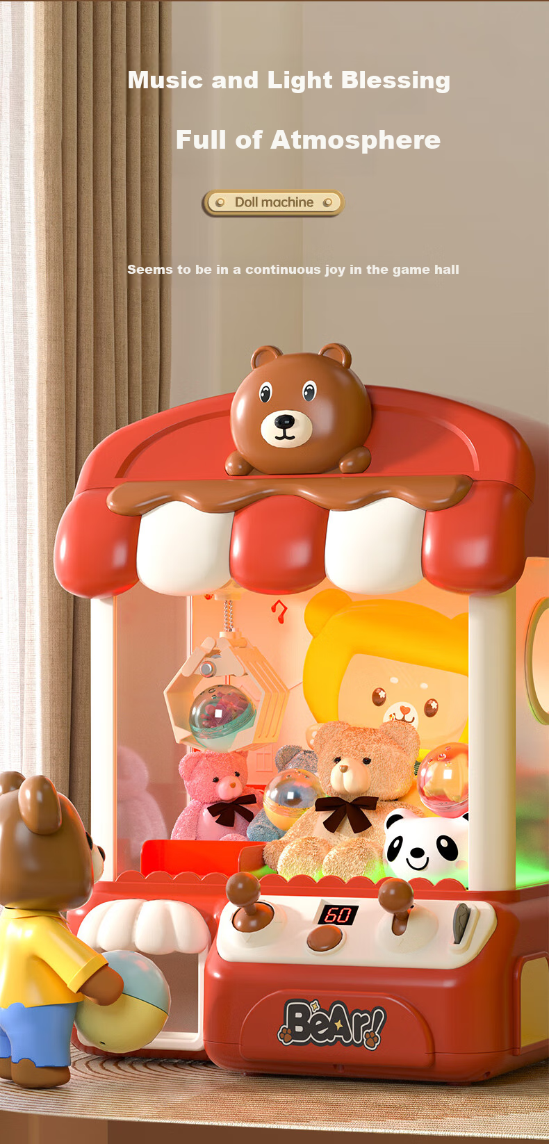 GOODWAY Claw Machine, Extra Large Children's Toy, for Ages 3-6, Girls' Pretend Play Dolls, Gashapon Machine, Boys' Birthday Gift 1