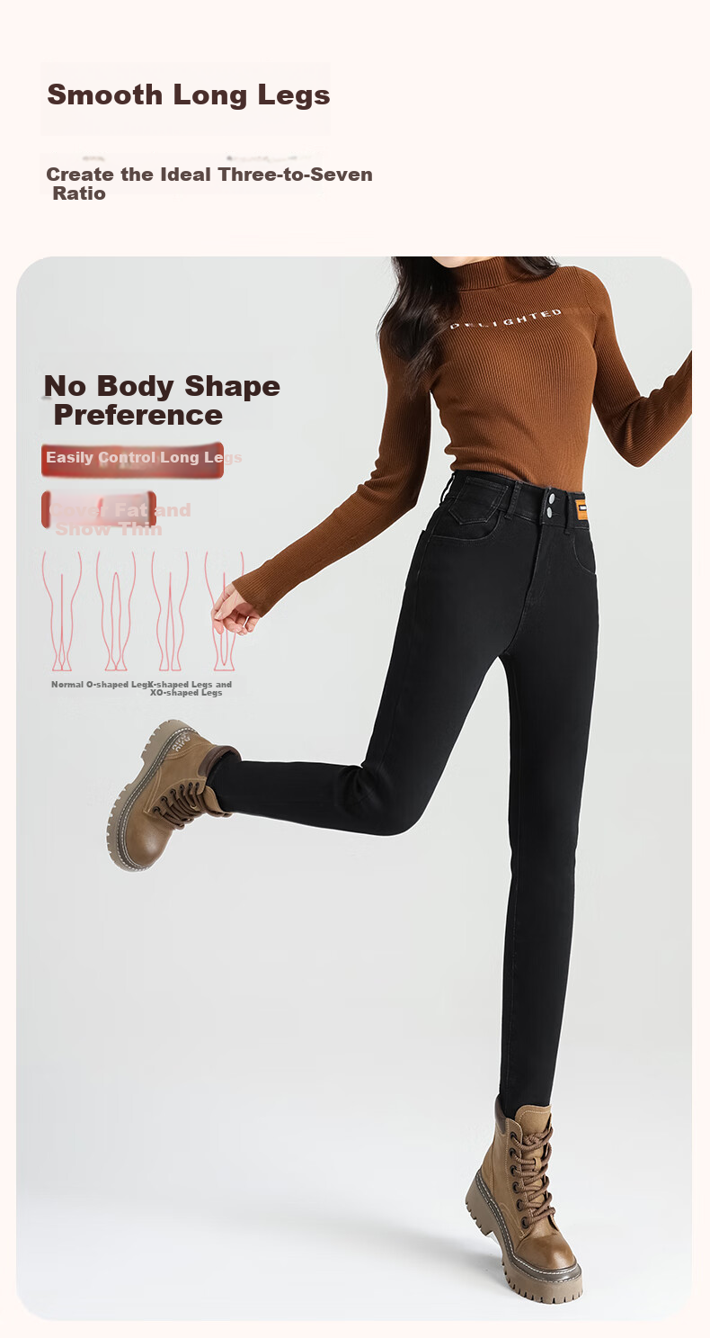 LangSha High-Waisted Jeans with Double Buttons for Women, Spring And Autumn Fashion, Leather Label, Skinny Pants, High Elasticity, Slimming, Fitted Pencil Pants for Wome 10