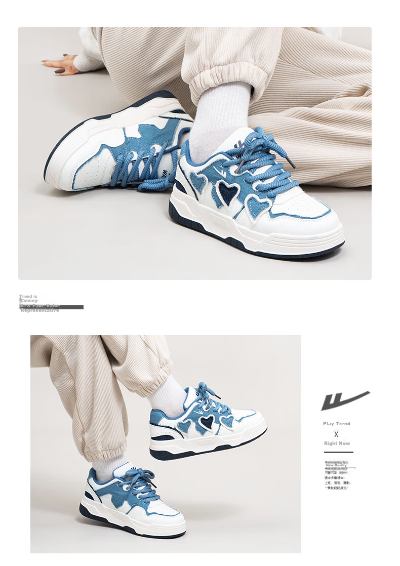 Huili Women's Sneakers, Versatile White Shoes, Trendy Thick-Soled Sports Shoes for Women-J716Z White/blue 35 12
