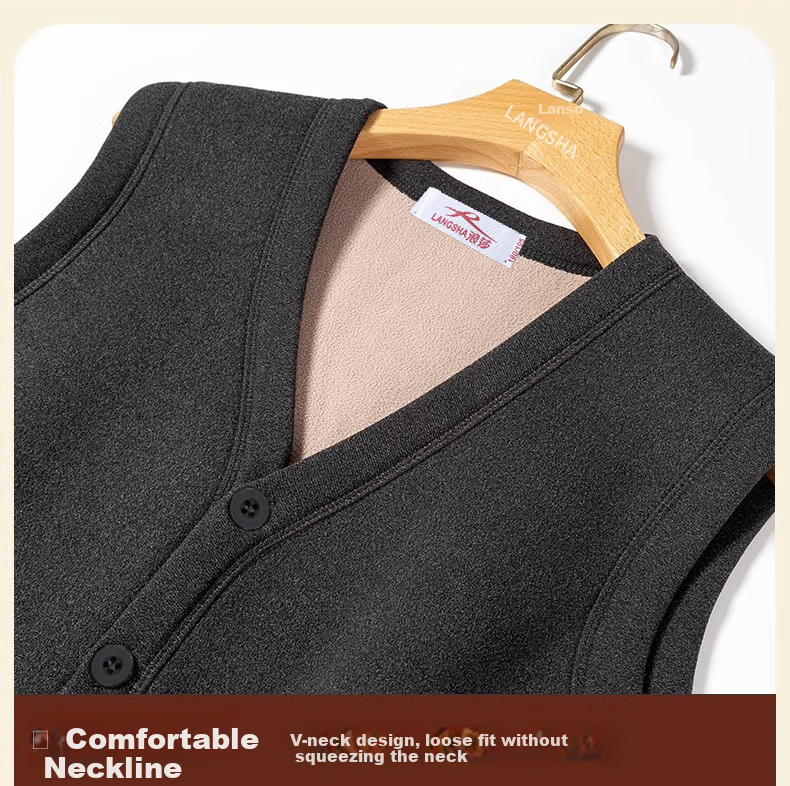 LangSha Middle-Aged And Elderly Thermal Vest for Men, Winter Fleece-Lined Thickened Warm Underwear, Elderly Sleeveless Jacket, Sheepskin Vest 15