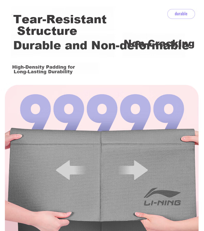 LI-NING Portable Yoga Mat Nap Fitness Mat Professional Non-Slip Training Mat Foldable Pink for Men and Women 10