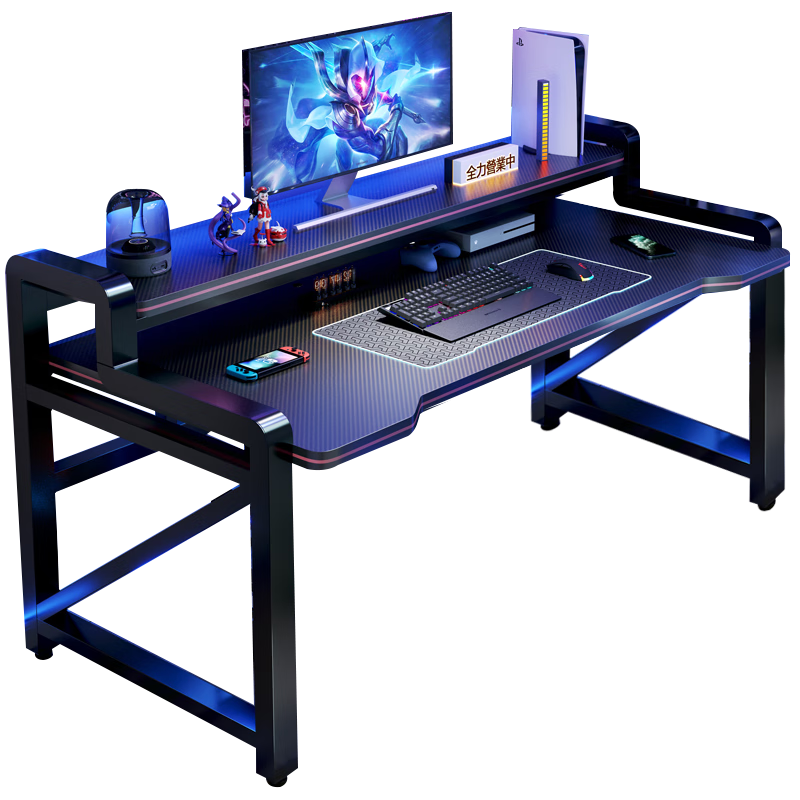 Jingkun Double-Layer Computer Gaming Desk with Storage, Monitor Riser, Home Bedroom Office Study Writing Game Desk