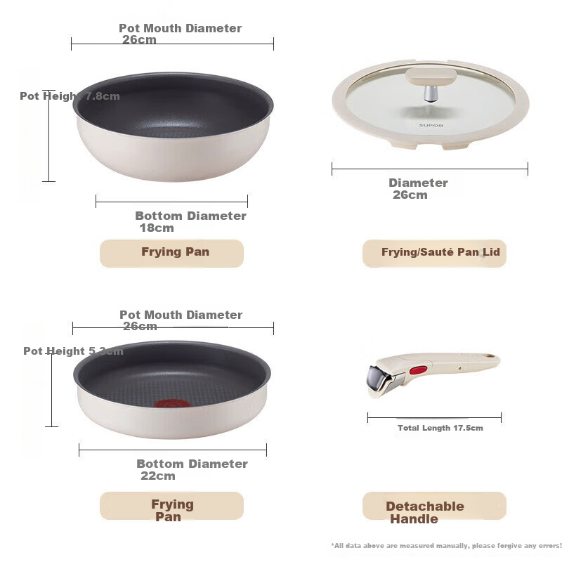 SUPOR Detachable Handle Foldable Non-Stick Ceramic Coated Multifunctional Four-Piece Cookware Set Compatible with All Stoves