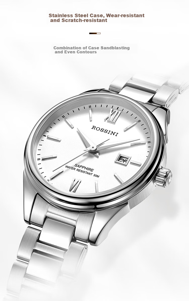 ROSSINI Women's Quartz Watch with White Dial And Steel Strap, Birthday Gift for Girlfriend, Chinese Brand Watch for Office Casual Wear And Water Resistance SJ5578 5