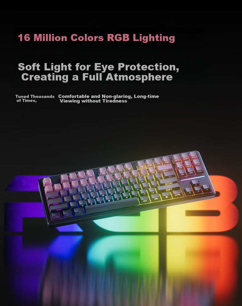 EWEADN V80 Wired Silent Keyboard with Real Mechanical Feel, High Aesthetic Value, Gradient Side Engraving, Portable 87-Key Layout for Women's Office, Laptop Gaming, E-Sports RGB Backlit Peripherals 5