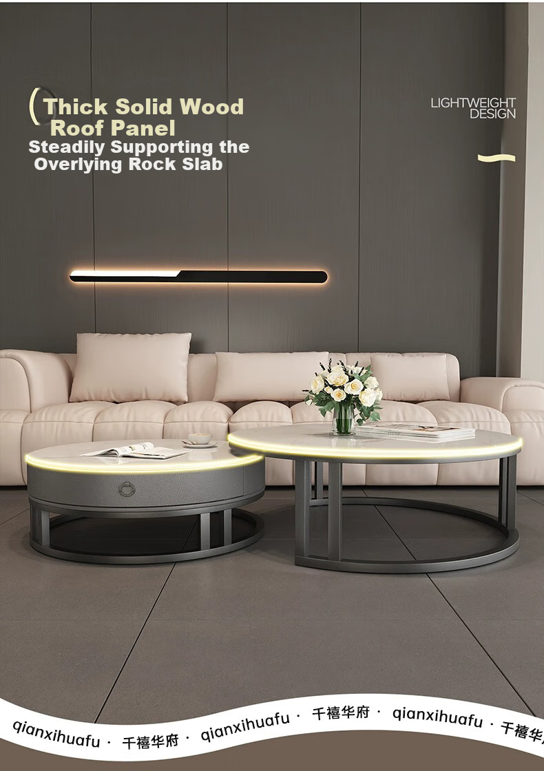 Qianxihuafu Coffee Table, Living Room Luxury High-End Feel, 2026 New Model, Rock Slab Coffee Table, Small Apartment Home Use, Gray 60cm, White 80cm, White 10