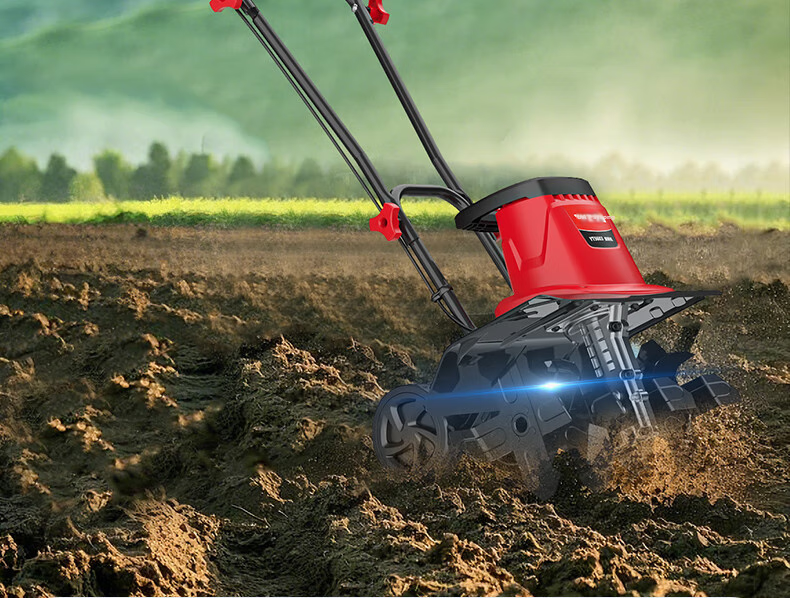 YAT Plug-In Small Mini-Tiller, 4-Blade Garden Cultivator for Home Use, Electric Soil Loosening Machine for Gardens And Orchards 2