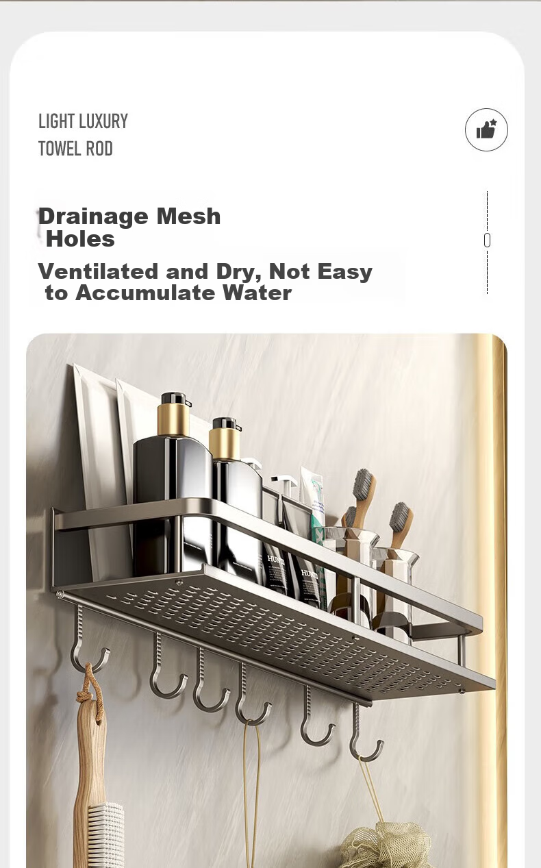 Yweel Bathroom Storage Rack, Wall-Mounted Space Aluminum Baked Paint Washbasin Organizer Shelf, No Drilling Required 8