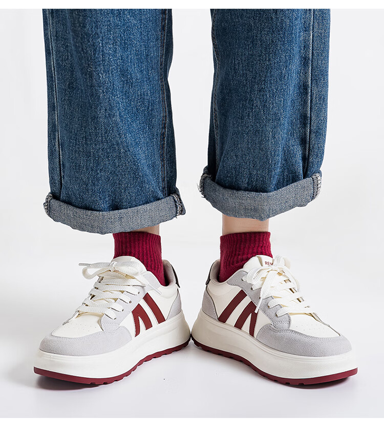 RENBEN Red Agan Shoes for Women 2025 Spring Autumn New Breathable Retro High-Value Student Thick-Soled Casual Sneakers 10