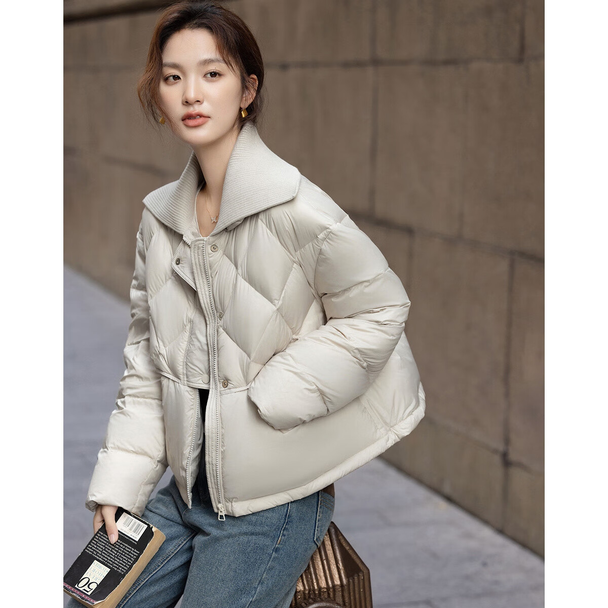 Demana [15D Zero Pressure] Winter 90% Duck Down Double-Layer Fish Scale Quilted Knit Large Lapel Down Jacket