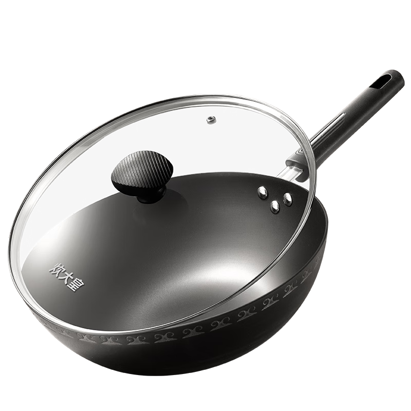 COOKER KING Cast Iron Wok, Flat Bottom Frying Pan, 30cm, Nitrided Anti-Rust, Suitable for All Stoves, Jianjing DJ30ZT-S