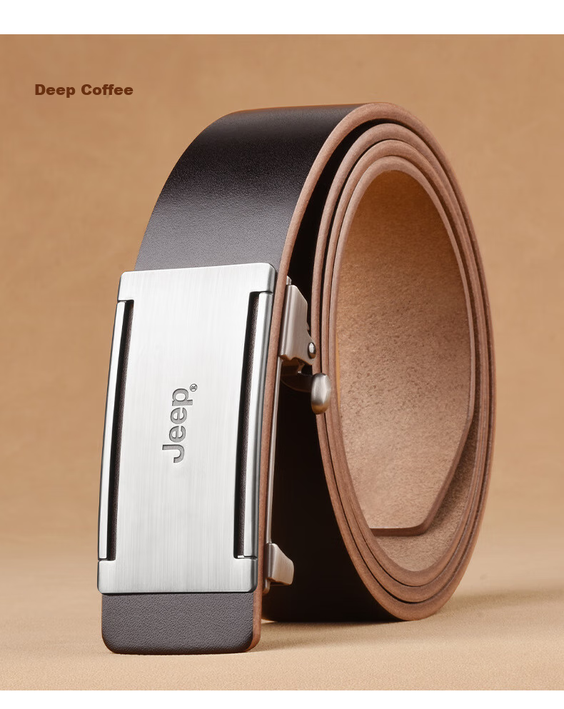 JEEP Men's Belt, Top-Grain Leather, Toothless Inner Belt, Casual High-End Trouser Belt, Birthday Gift for Boyfriend Or Husband 12