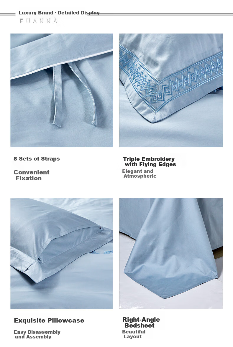 FUANNA Home Textiles, 120s Pure Cotton Four-Piece Set, Double-Thread Long-Staple Cotton Sateen, King-Size Bed Sheet And Duvet Cover, 230*229cm 10