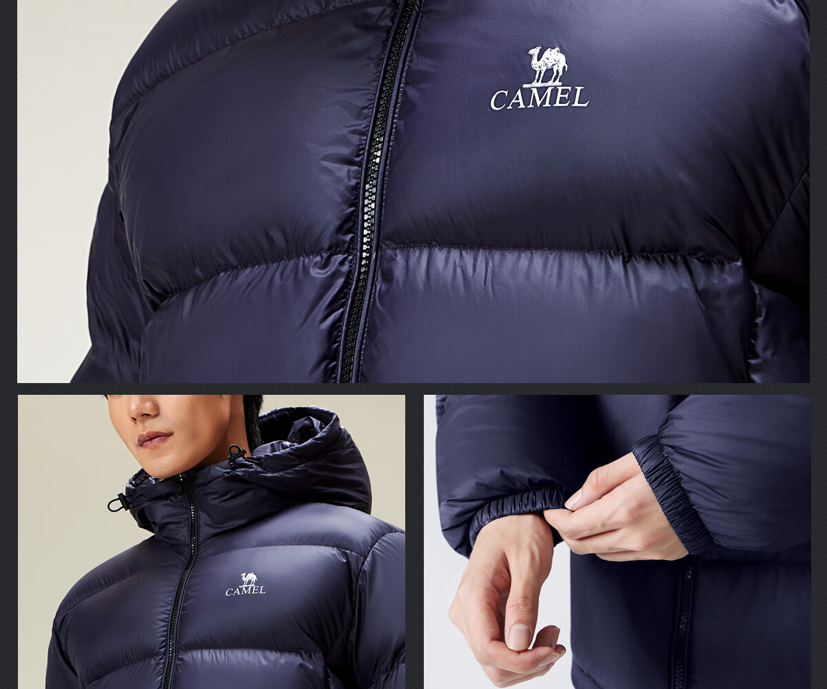 Camel Men's Down Jacket Thickened Winter Hooded Anti-Static Warm Couple Puffer Coat M33CR07131B 3