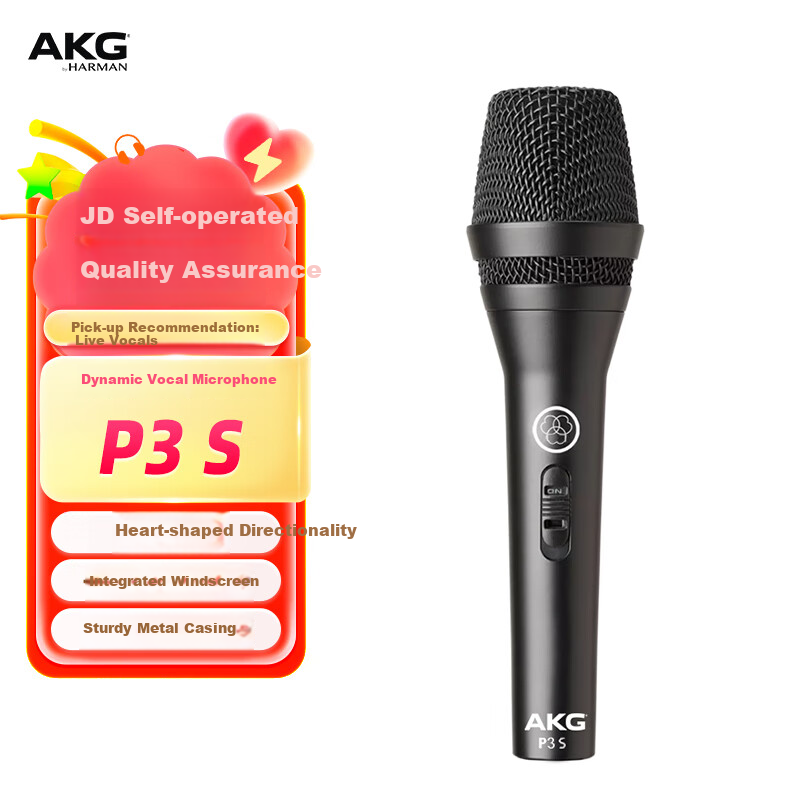 AKG P3S Professional Dynamic Wired Microphone for Home Karaoke, Live Streaming, Guitar Playing, Singing Recording, Stage Performance Vocal Handheld Microphone