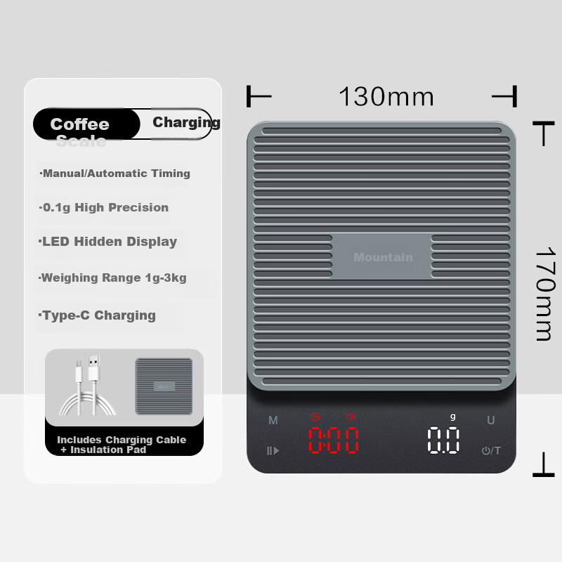 Xiangshan Coffee Scale, Electronic Kitchen Scale, Italian Pour-Over Scale, Tea Leaf Gram Scale with Timer, Type-C Charging Model