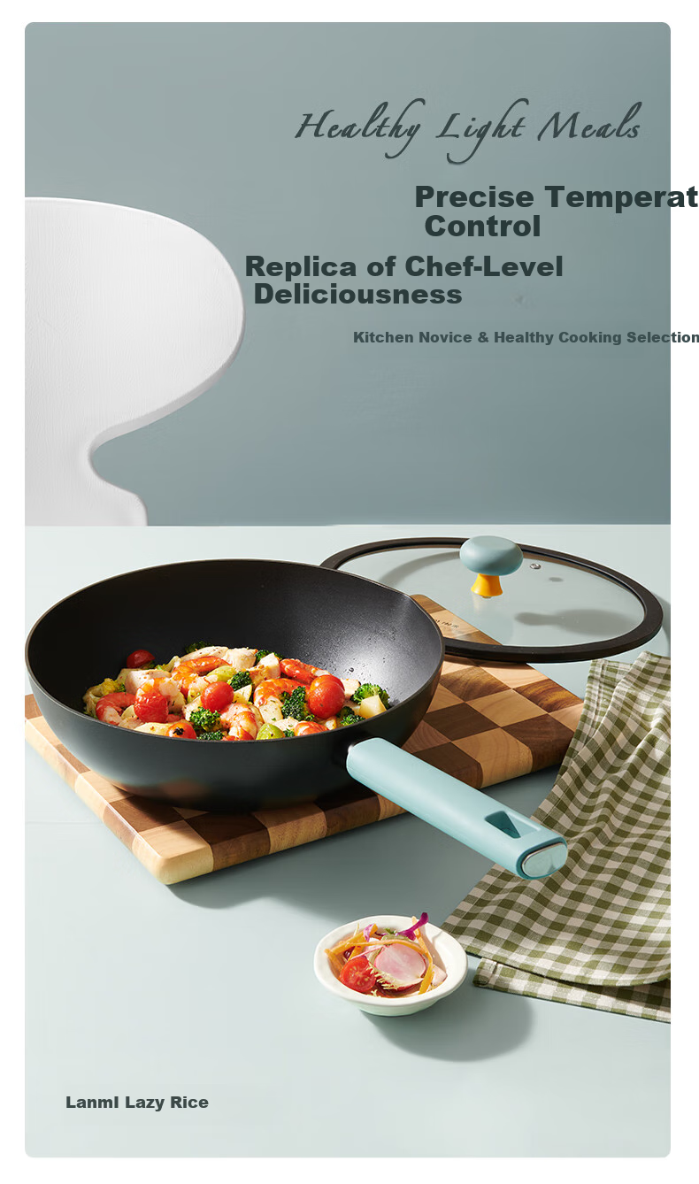 Lanmi Nordic Light Double-Ring Temperature-Controlled Non-Stick Pan with Titanium, Low-Smoke Flat-Bottom Wok for Stove And Induction Cooktops, 32cm 2
