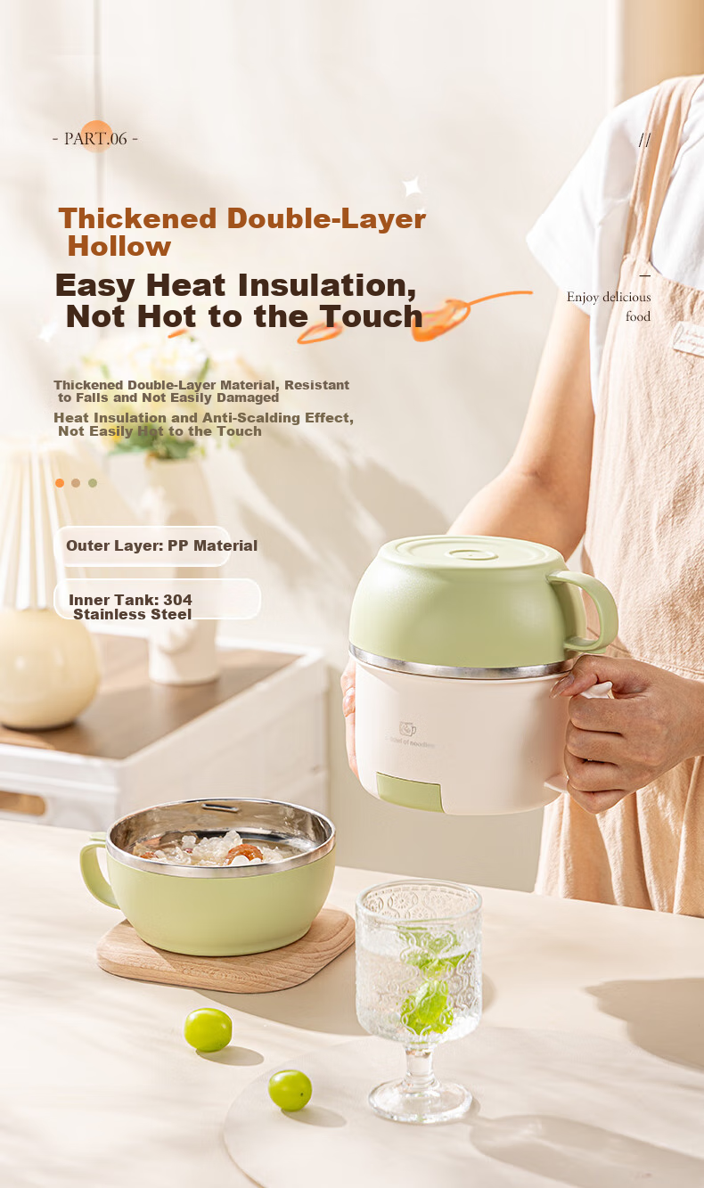 Guangyi 304 Stainless Steel Student Lunch Box, Fast Food Cup with Lid, Three-Layer Noodle Bowl, Comes with Spoon And Chopsticks, Green GY7353 7