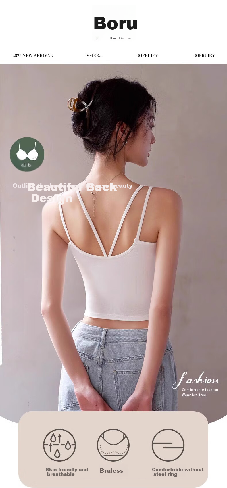 BOPRUIEY Women's Camisole Tank Top, Thin Summer Undershirt, Short Backless Bralette with Built-In Pads, Sleeveless Inner Wear for Outer Layering 1