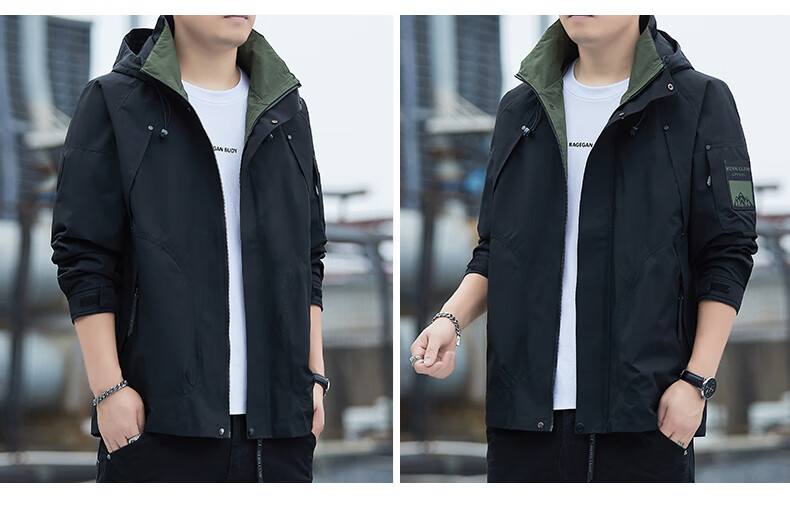 ROMON Men's Jacket Autumn Winter Business Casual Soft Comfortable Executive Windproof Outdoor Sports Hooded Coat V6 Military 4X 4
