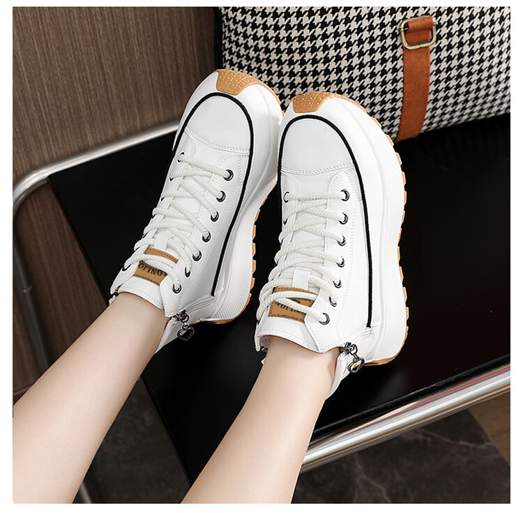 TonLion Women's Autumn Winter High-Top Casual Shoes Elevated Thick-Soled Sports Dad Sneakers Boots Khaki Size 38 12