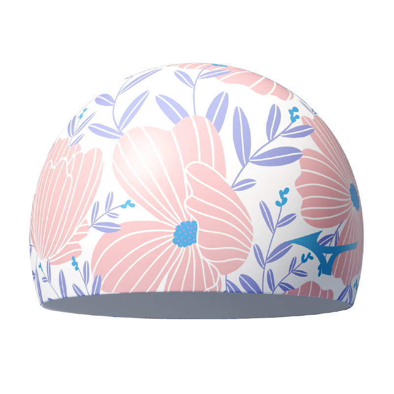MIZUNO Swimming Cap for Men And Women with Long Hair, Large Size, Non-Binding, Waterproof, Ear-Protecting Silicone Cap, Training Equipment, 1S19 Floral Branch