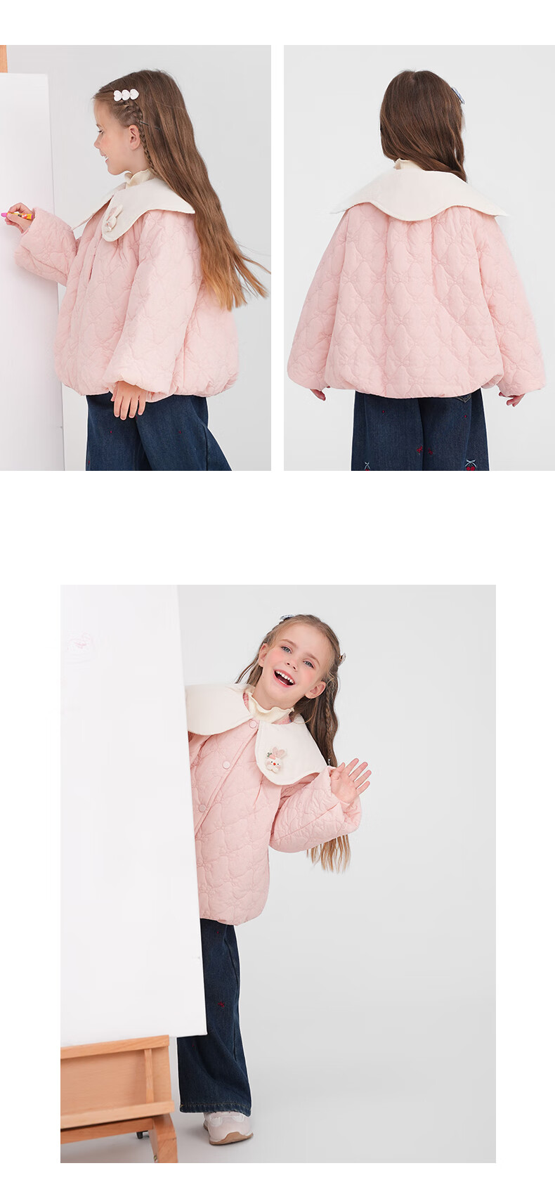 MOMOCO Girls' Kids' Coat 2025 Autumn Winter Stylish Lapel Quilted Jacket Pink 140cm 11