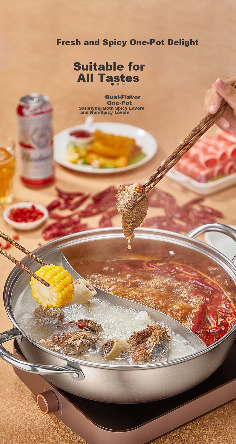 COOKER KING Dual-Sided Hot Pot 30cm, 304 Stainless Steel, Easy-Clean Hot Pot, Soup Pot Compatible with Induction Cooker, for 4-6 People 6