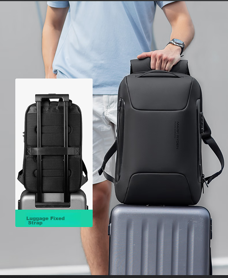 MARK RYDEN Backpack for Men, Password Lock Anti-Theft Large Capacity Casual Travel Sports Car Laptop Bag MR9116 Cool Black 16