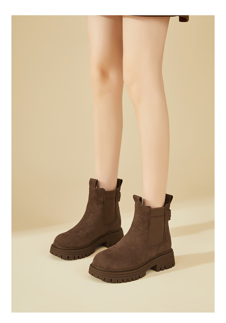 DAPHNE Women's Platform Chelsea Boots, Fashionable Versatile Fleece-Lined Short Boots, Vintage Yellow Boots, Smokestack Boots, Mocha Brown, Size 37 5