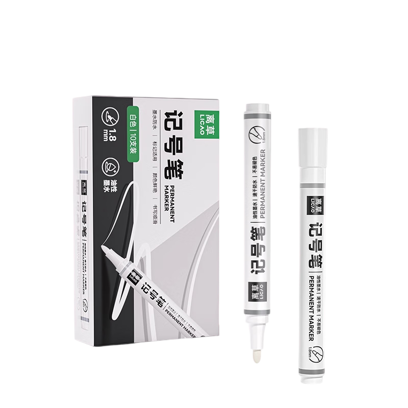 Licao White Thick-Tip Marker Pen, Waterproof And Oil-Resistant, Non-Fading, 1.8mm Oil-Based Pen, White Pen, Tire Pen, Graffiti Pen, Thick-Tip Large-Tip Chalky Pen, White, 10 Pieces