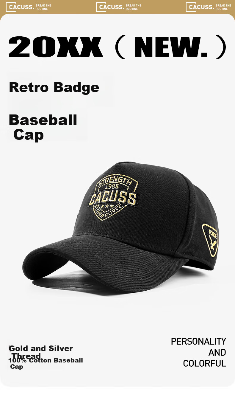 CACUSS Baseball Cap for Men, All-Season Style, Visor Hat, Sun Hat, High Crown, Large Head Circumference, Outdoor Sports Cap for Men, Black And Gold Medium 1