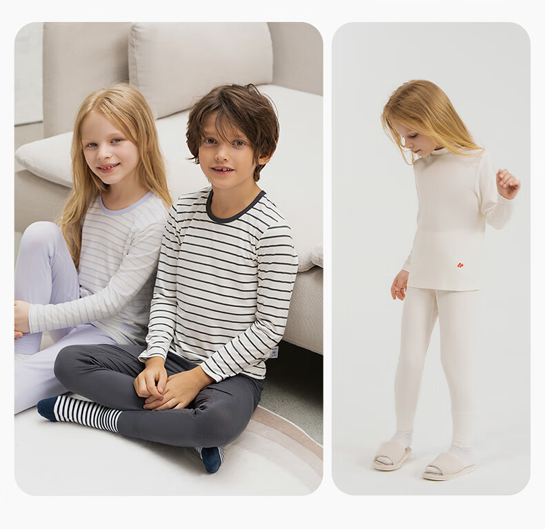 AIMER KIDS Little Heater "Light Warm" Thermal Underwear Set for Boys and Girls Moisture-Absorbing Heat-Generating Autumn Shirt and Pants Shiranui Orange 100 5