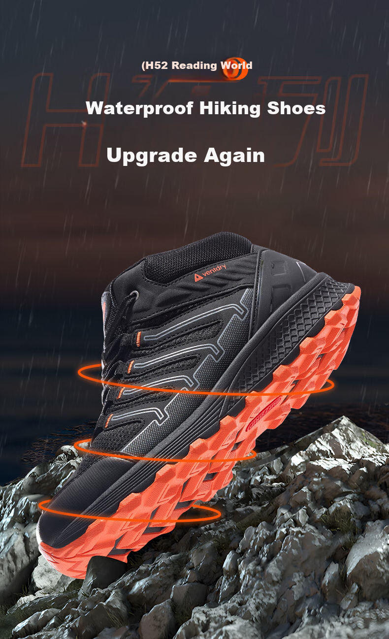 Huwaitegong Hiking Shoes, Fully Waterproof And Non-Slip, Lightweight Outdoor Sports Travel Mid-High Top Mountaineering Shoes H52, Black Orange Color, Size 36 4