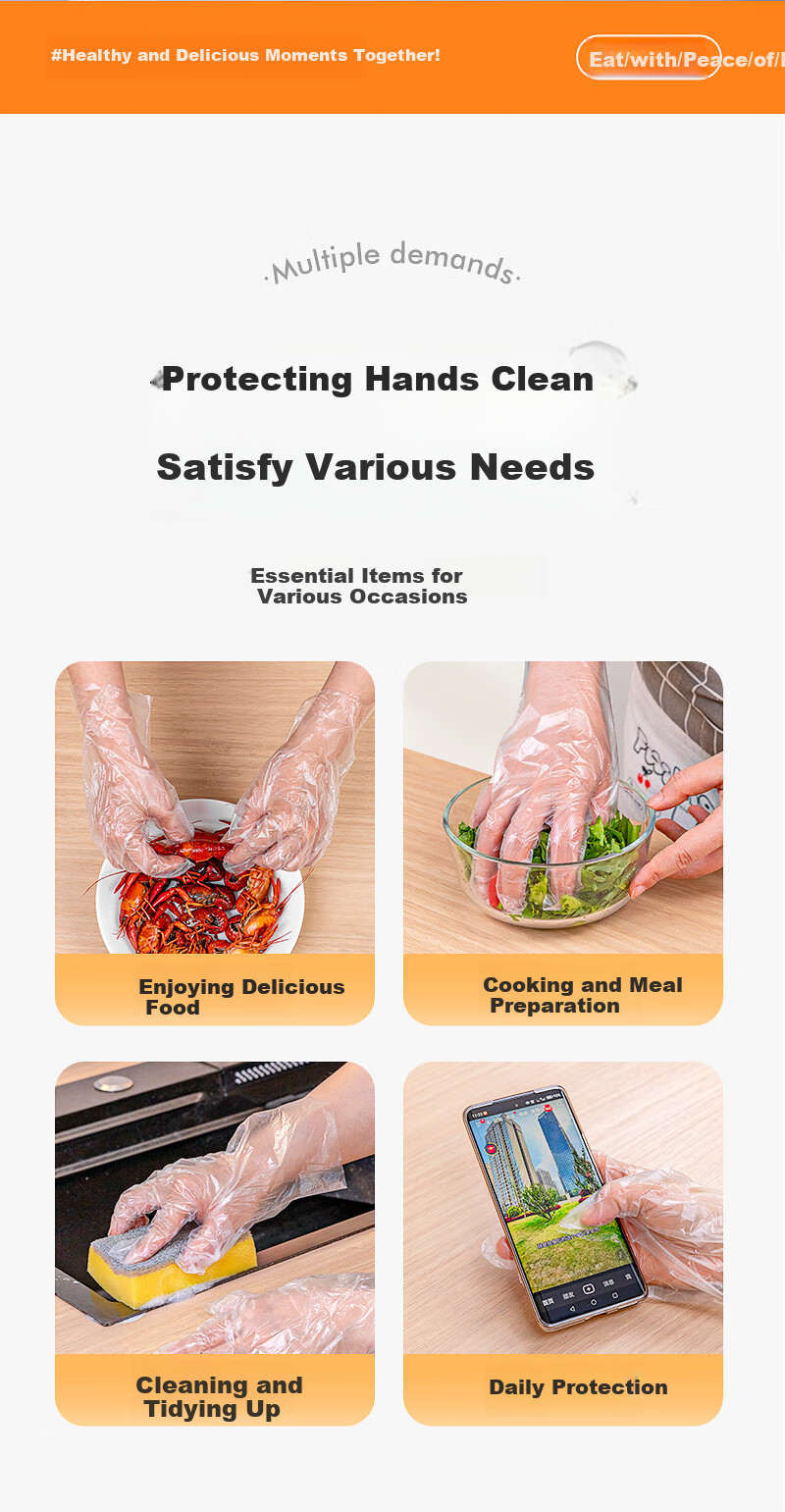 Temeiju Disposable Gloves, Food-Grade, 100 Pieces, Extra Thick, Transparent Plastic, Thickened for Kitchen, Dishwashing And Catering 9