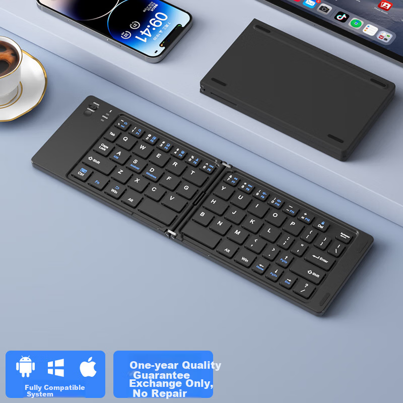 B.O.W Hangshi X23S Беспроводная складная клавиатура Bluetooth, перезаряжаемая ультратонкая портативная бесшумная клавиатура для женщин, офиса, совместимая с IPad, планшетом и смартфоном, универсальная маленькая черная клавиатура