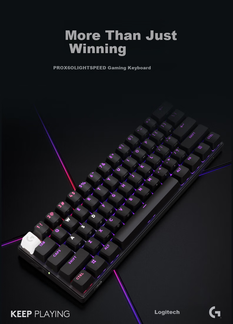 G PRO X 60 LIGHTSPEED Gaming Keyboard (Black, GX-T Optical Switches) Brown Switch (Slight Notch Feel), 60 Series, Essential for VALORANT 1