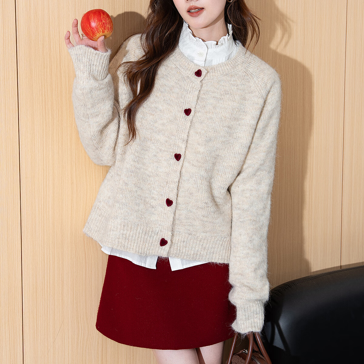 TonLion 2025 Autumn Winter Color-Block Button Design Crew Neck Cardigan Women's Knitwear Korean Style Premium Youthful Top